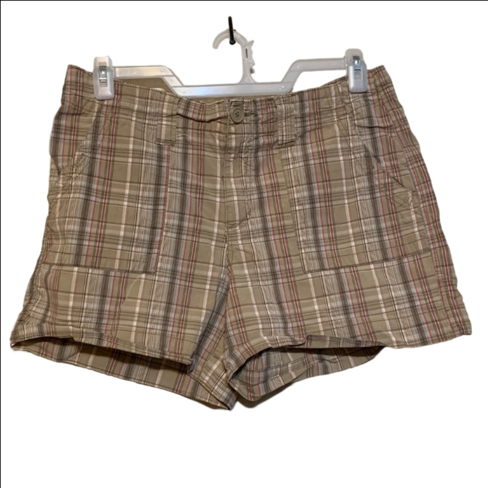 Faded Glory Women's Plaid Cargo Shorts - Tan and pink size 16